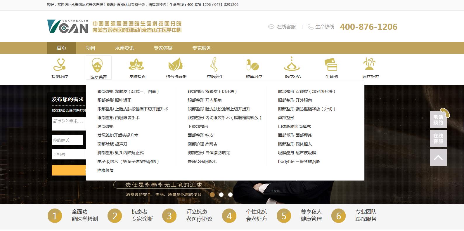 呼和浩特永泰医疗网站样式展示